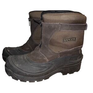 Ranger Mens Brown Suede Winter‎ Snow Boots Waterproof Rubber Shell Front Zip 11